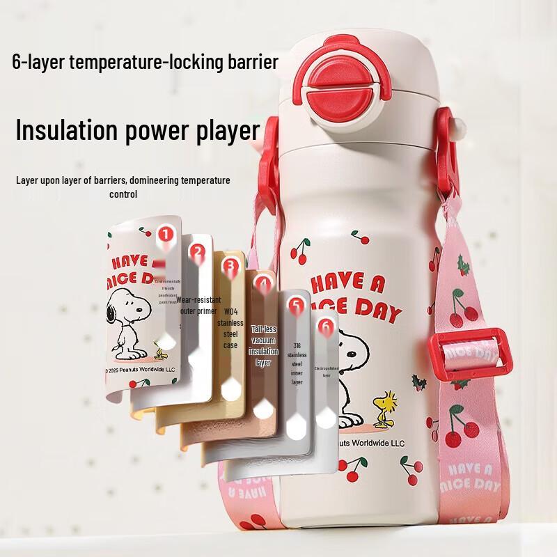 SNOOPY 500ml 316 Stainless Steel Kids' Insulated Straw Bottle