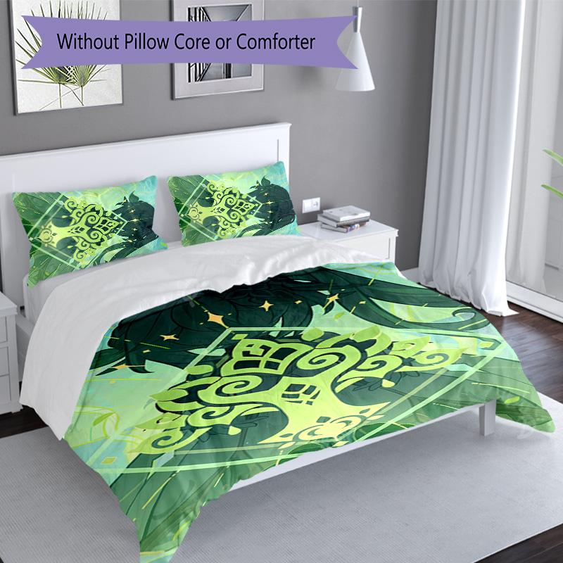 3pcs Genshin Impact pattern bedding set duvet cover set includes duvet cover &pillowcases, perfect all season bedroom decoration & gift