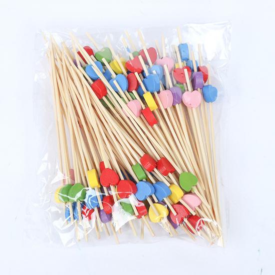 100Pcs Disposable Dessert Picks Heart Pattern Bamboo Barbeque Snacks Buffet Picks Indoor