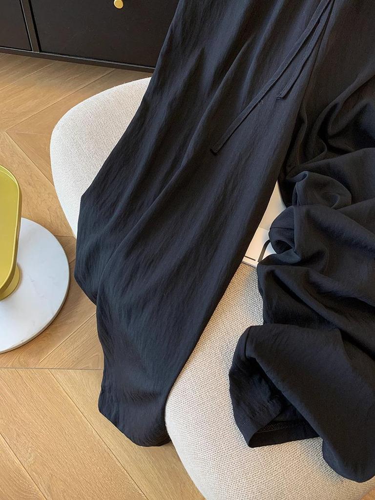 Textured Pleated Tencel Cotton Women's Cropped Wide-Leg Pants - Spring/Summer, Loose Draping Eight-Point Straight-Leg Casual Pants