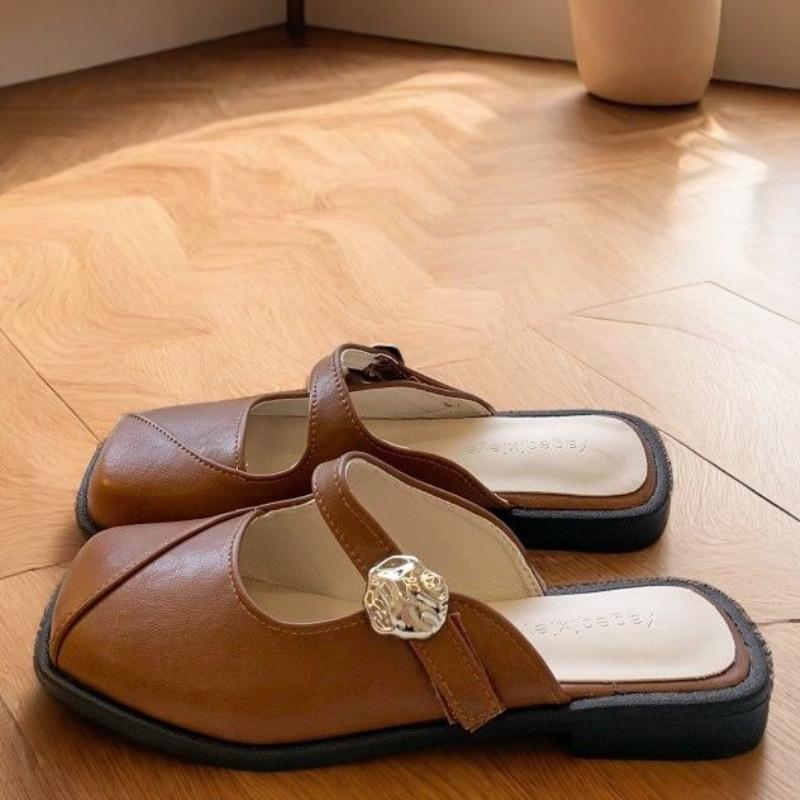 Fashion Women Flats Square Toe Slippers Fashion New Summer Mules Shoes 2025 Trend Slingback Party Sandals Dress Woman Flip Flops Zapatos