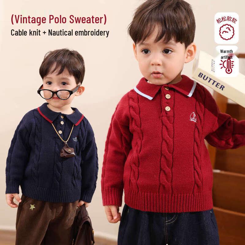 LUSON Toddler Boys  Polo Neck Pullover Sweater 120