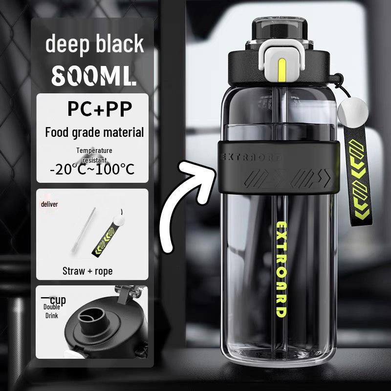 Large Capacity Sport Water Bottle: Portable, High Temp Resistant, Drop-proof, with Straw, Double Drinking Design