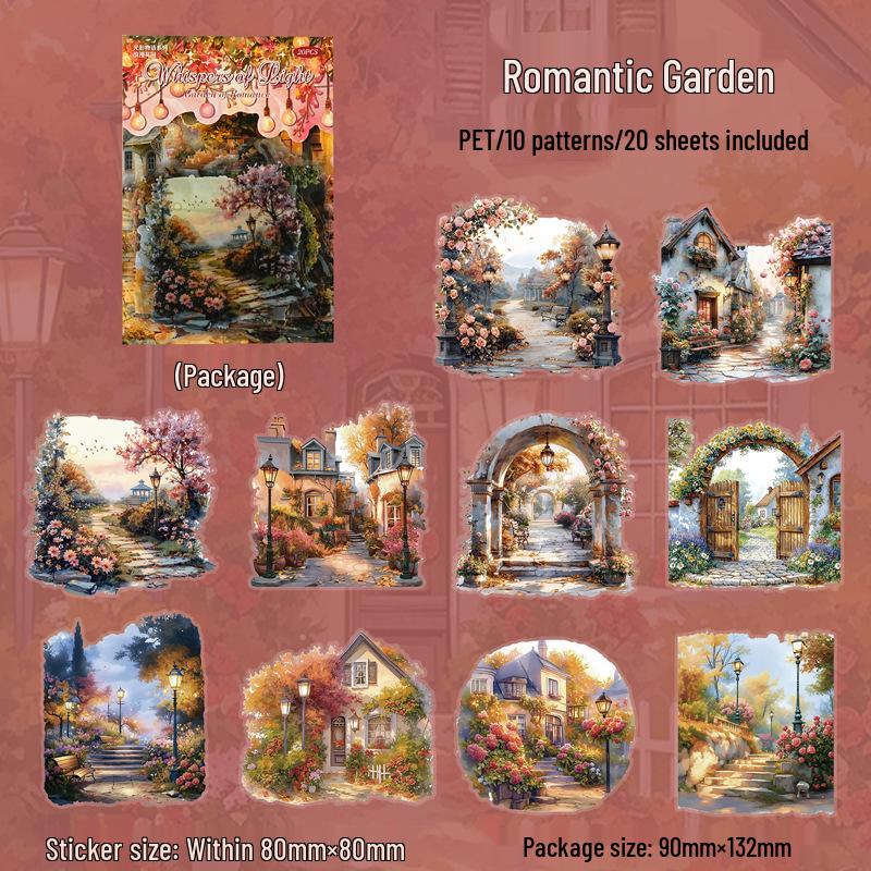 Yi Niao Light & Shadow Story Series Sticker Pack: 20 Large Night View, Irregular Shape Scenery Stickers for DIY Decoration