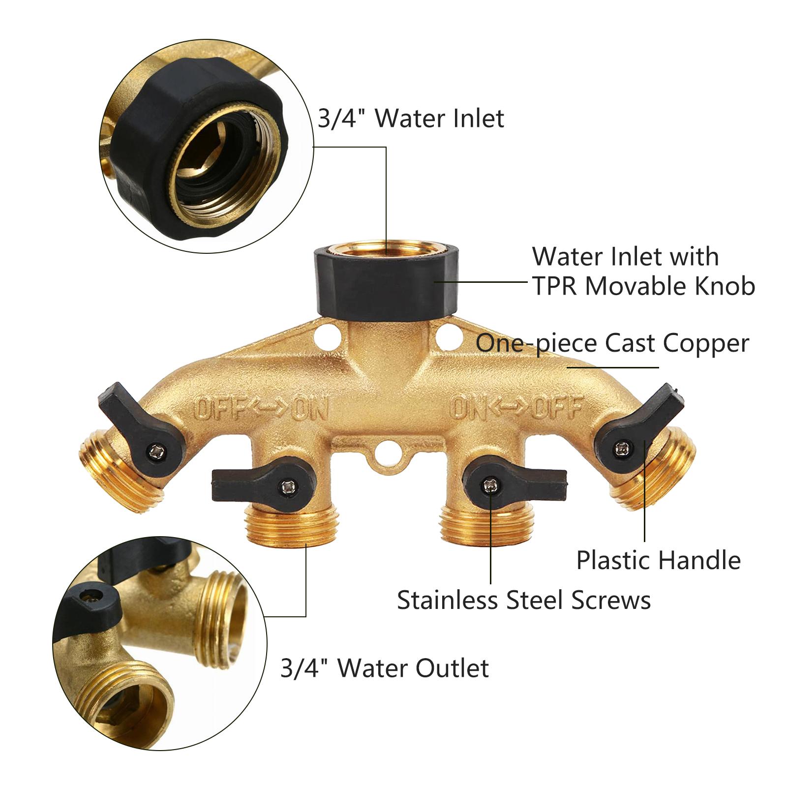 4 Way Splitter, Independent Control, Garden Hose Splitter for 4 High  Water Sources, Copper Diverter, Gold Practical