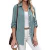 Women's Casual Button Down Long Sleeve Shirt Lapel Collared Blouse with Roll-Up Sleeve Tabs Loose Fit Tops