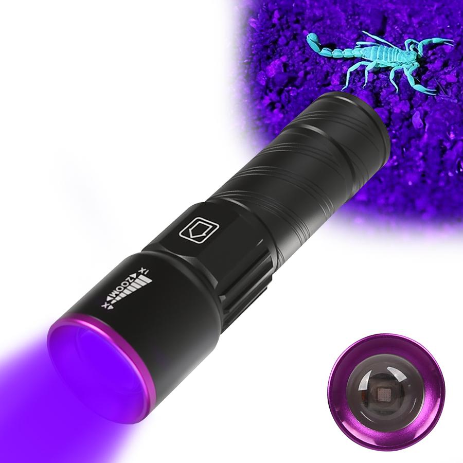UV Flashlight LED Ultraviolet Torch Zoomable Mini Ultra Violet Lights 395nm Inspection Lamp Pet Urine Stain Detector Tools