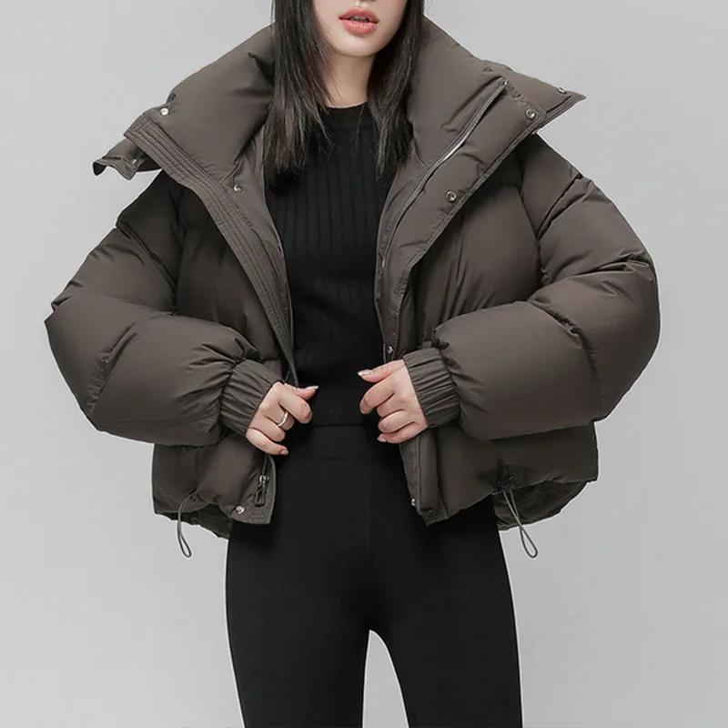 2026 Winter Women's White Duck Down Coat Korean Style Long Sleeve Cropped Down Clothing Wholesale For Women's Fashion