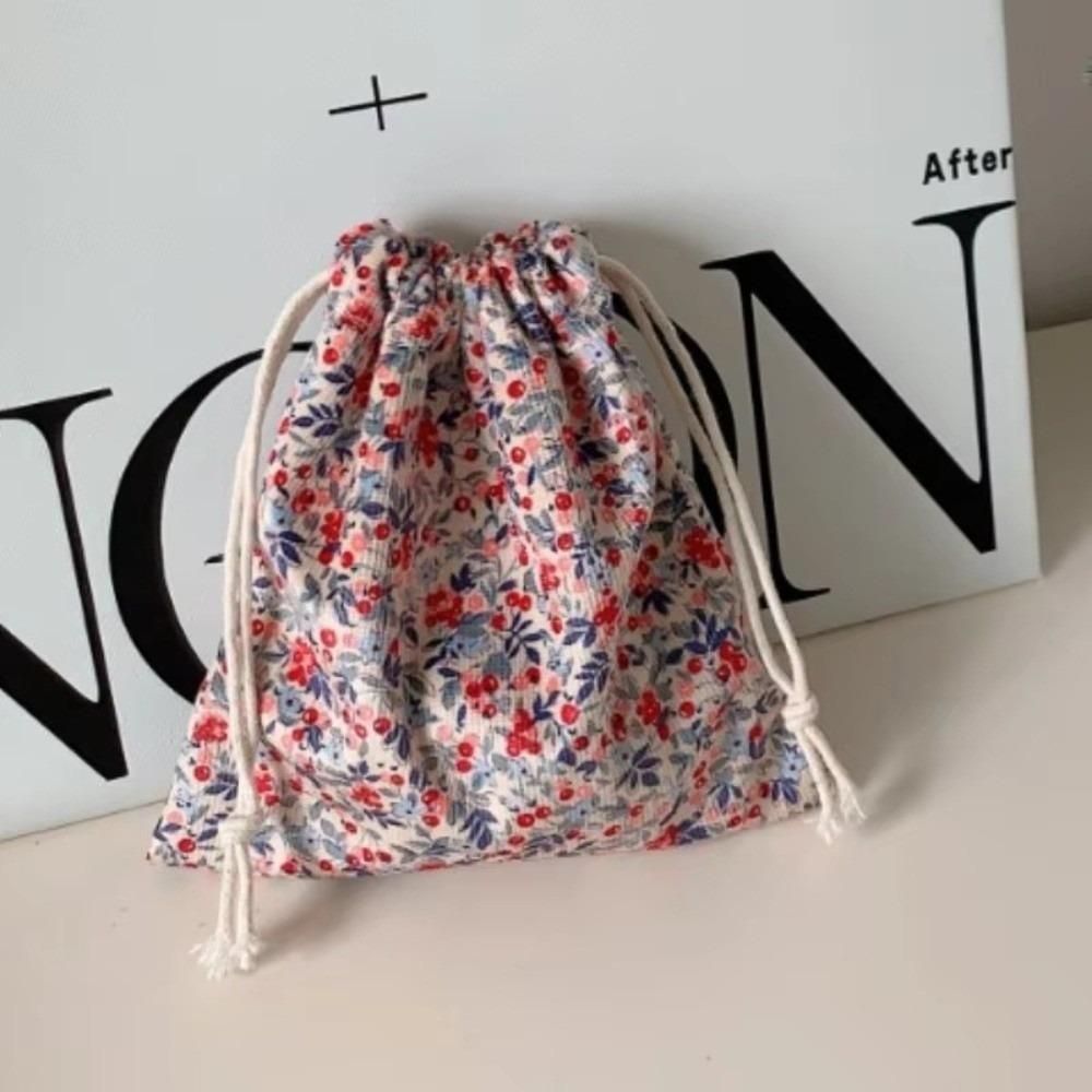 

Floral Print Lipstick Cosmetic Bag Cute Corduroy Packaging Pouch Bags Durable Coin Purse Travel бежевий