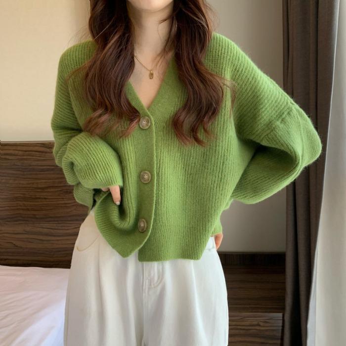 Korean Style Fluffy Knit Cardigan - Soft Button Sweater for Autumn/Winter