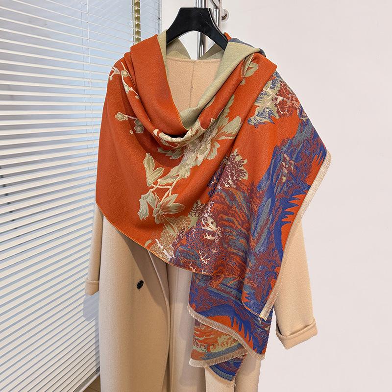 Shawl With National Style High-End Scarf Dual-Purpose Winter Office Blanket Blanket To Keep Warm And High-End