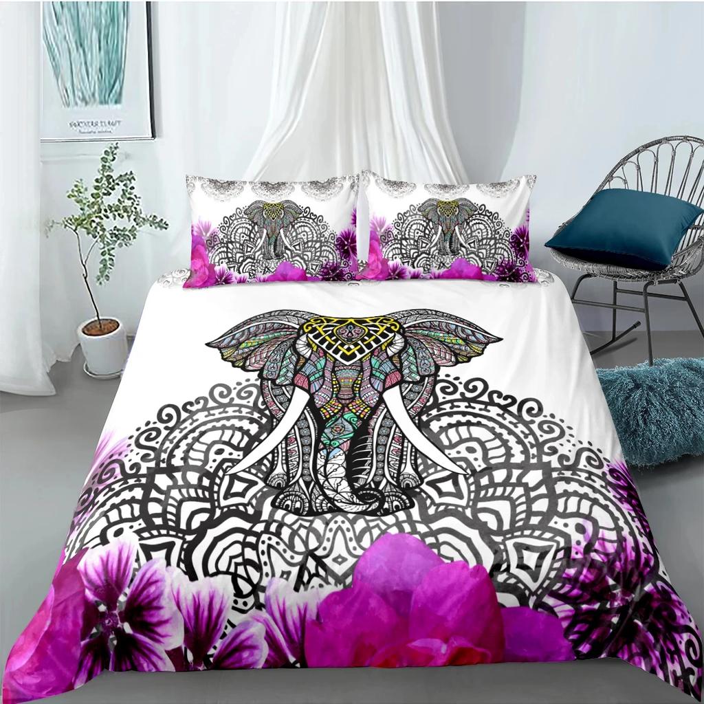 3D Printed Elephant Bedding Set for Boys Adults Teens Ganesha Duvet Cover Set Queen Size Polyester Bohemian Style Luxury