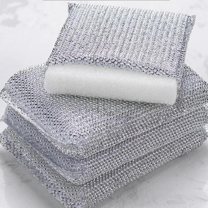

4-Piece Kitchen Dishwashing Sponges – Pot-Friendly Scrubbing Tools, Household Scratch-Free Cleaning Sponges серебряный