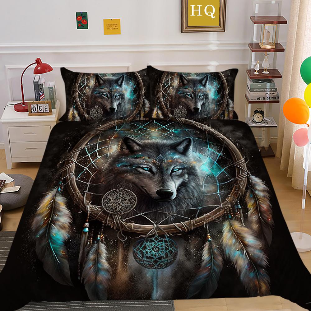 Wolf Printed Home Bedclothes King Size Microfiber Bedding Set Cover Man Soft High Quality Home Textiles