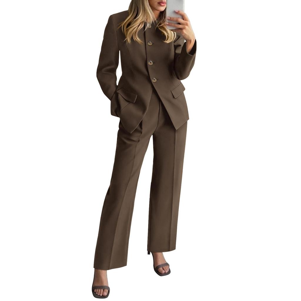 Ensemble élégant deux pièces pour femme, tendance et décontracté, à manches longues, couleur unie, avec un design élégant et haut de gamme