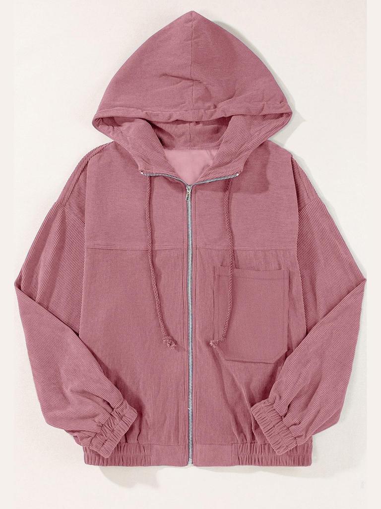 Giacca da donna autunnale in velluto a coste con cappuccio - Stile minimalista europeo e americano, tinta unita