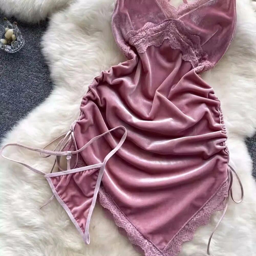 Sexy Irregular V-Neck Sexy Night Dress Women Lingerie Underwear Split Camis Backless Clothes Female Fashion Nightwear Sxuality Erotic Pajamas 2024