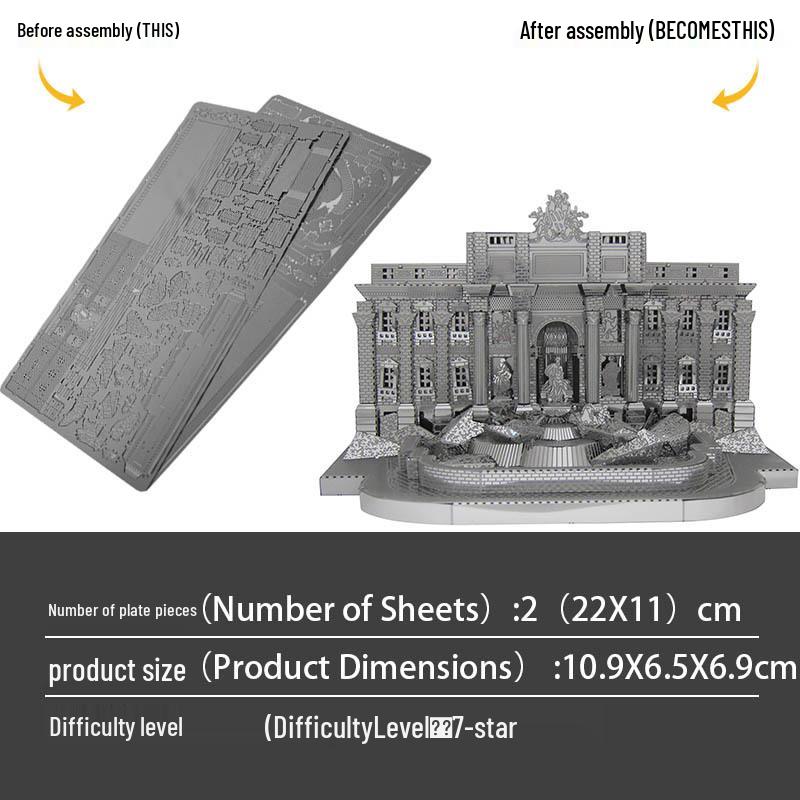 

Trevi Fountain 3D Metal Puzzle: Stainless Steel DIY Model, No Glue Required