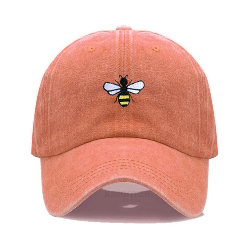 Washed Cotton Honeybee Embroidery Baseball Caps For Men Women Dad Hat Adjustable Snapback Cap Dropshipping