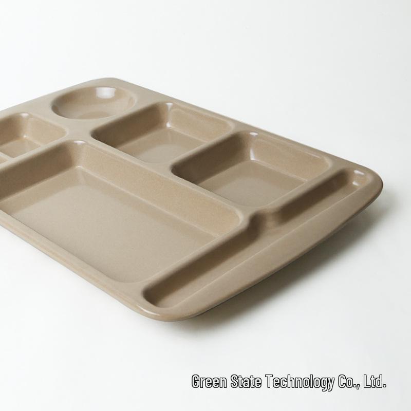 Japanese Thickened Rectangular Compartment Plate - Rice Husk Material, Deepened Sections for Adult Meal Serving