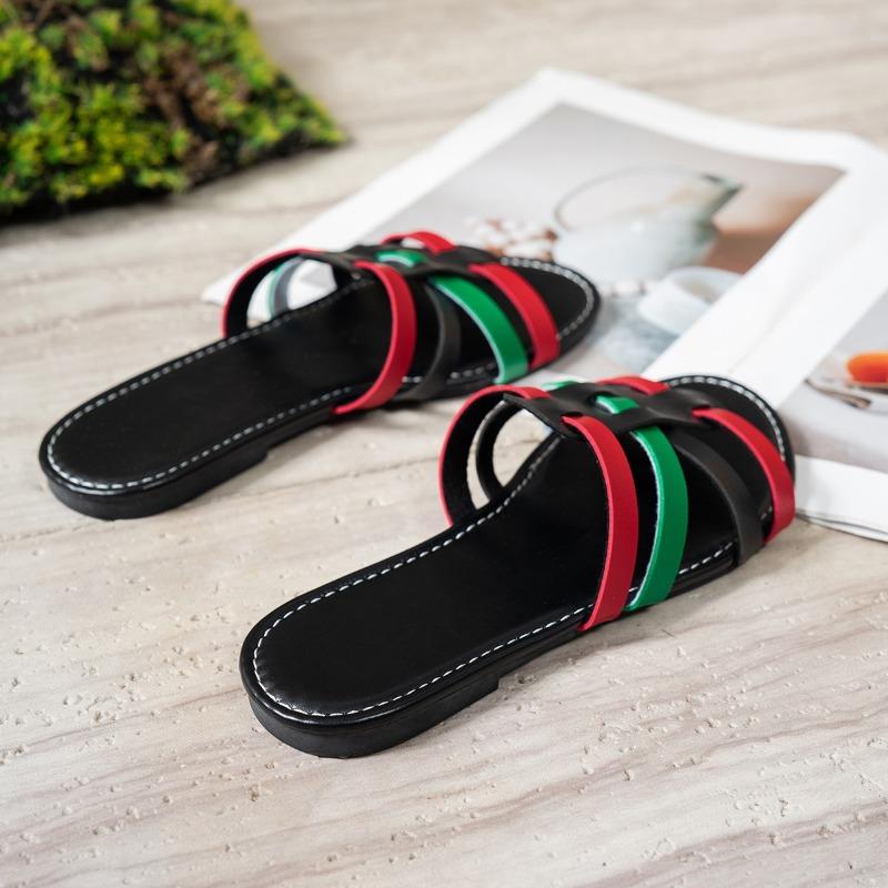 Fashion Summer New Flat Shoes Women Fashion Round Head Open Toe Thin Ribbon Woven Hollow Soft Sole Anti-slip Wear-resistant Slippers