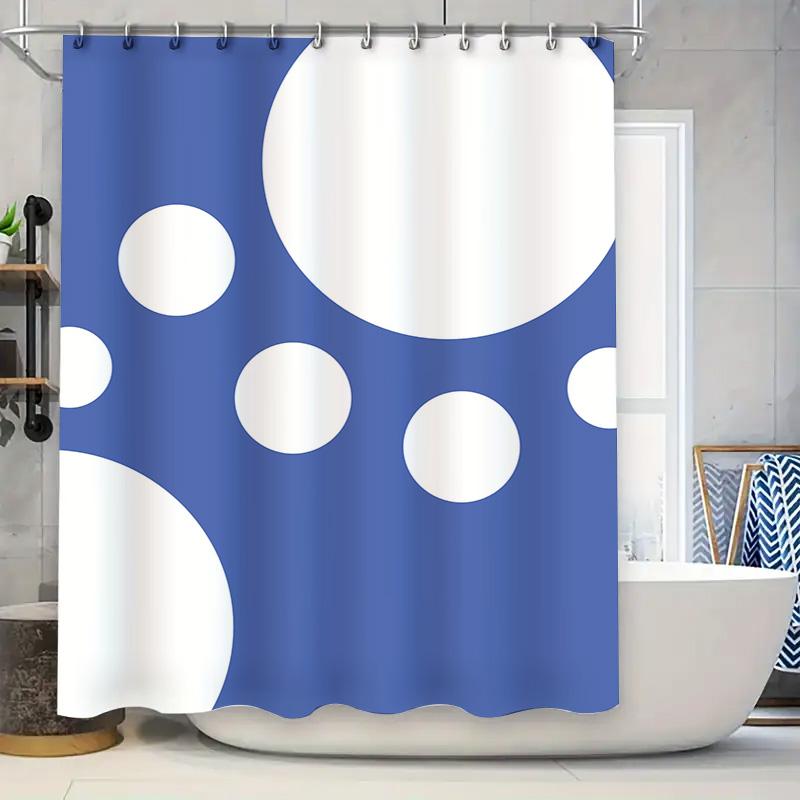 Blue White Polka Dot Shower Curtain for Bathroom Decor Waterproof Fabric with Hooks Set for Home Bathrooms Accessory