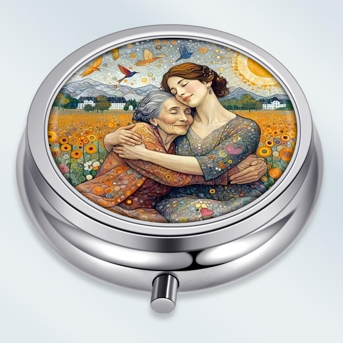 

Portable Pill Box with 3 Compartments, Mini Metal Medicine Organizer Case, Cute Printed Pill Container for Vitamins, Pills, Jewelry, Travel, Daily Use разноцветный