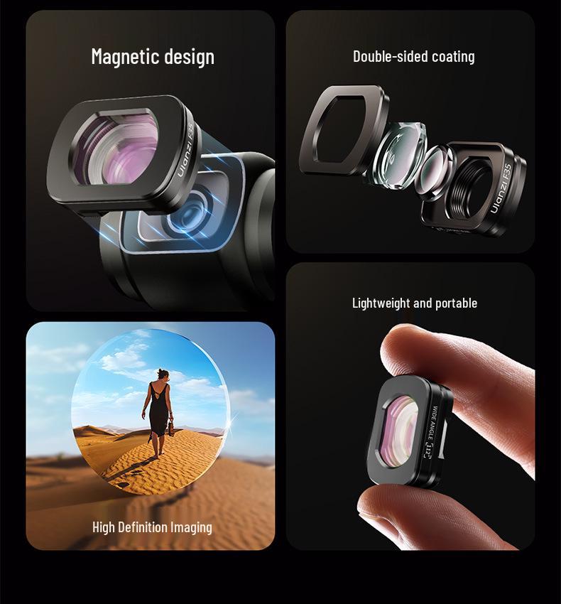 Ulanzi Magnetic Filter for DJI Pocket 3: Wide-Angle, Telephoto, 1/4 Black Soft Lens