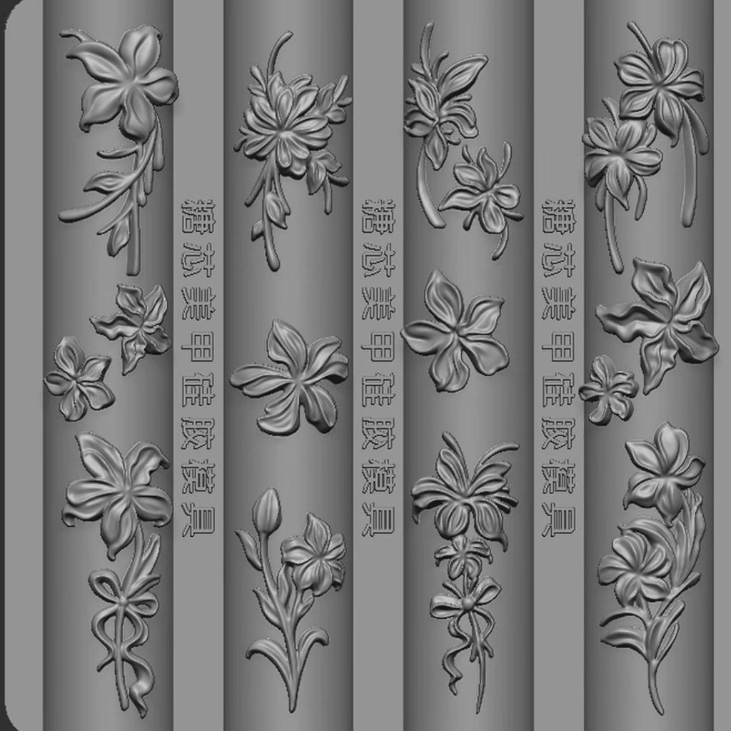 3D Silicone Nail Art Mold Rose Flower Bow Wing Retro Relief Pattern Design Diy Nail Templates Manicure Design Tool