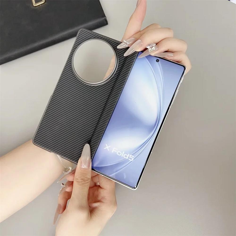 Business Sle Bla Matte Hard Carbon Fiber Pattern Phone Case for Vivo X Fold 5 Fold 3 Pro Skin Feel Shockproof Protect Back Cover