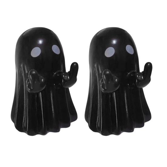 Light-Up Ghost Figurine Halloween Middle Finger Ghost Decoration Lighted Flip-off Ghost Ornament for Party Mantel Shelf Tabletop