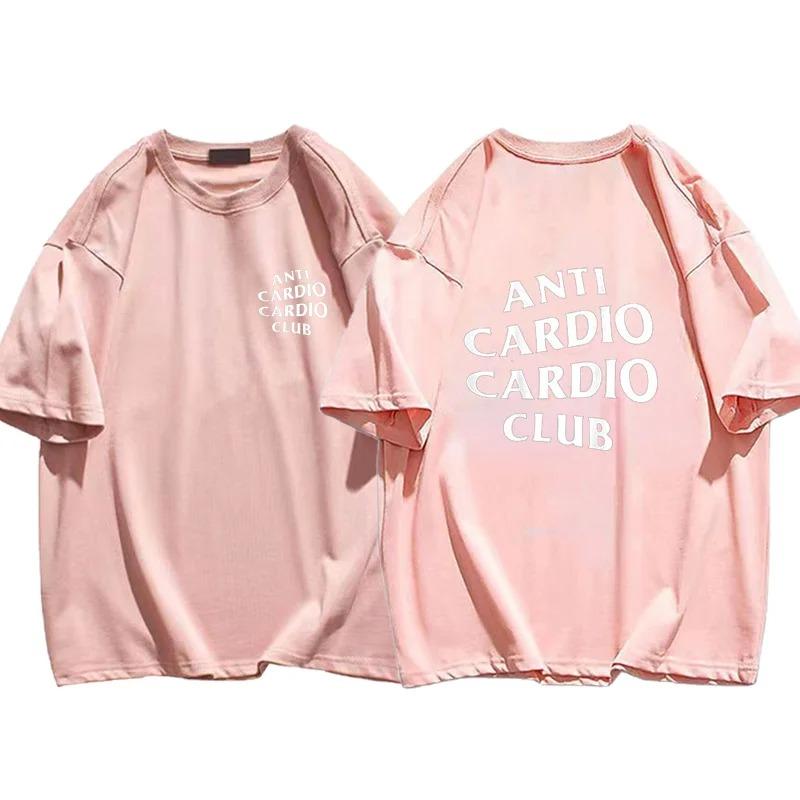 Plus Size Anti Cardio Club T Shirt Gym Life Letter Print T-Shirt Cotton Tshirt for Women Men Clothes Oversize Male Tee Summer