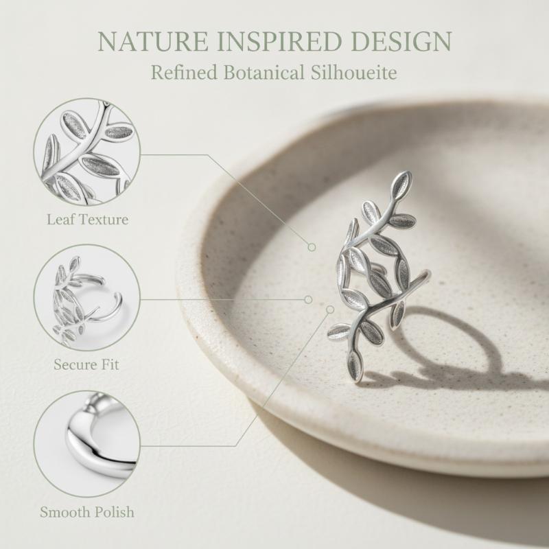Branch Leaf Ear Cuff Non Pierced Hypoallergenic Vintage Copper Ear Clip Jewelry for Prom Party Wear
