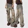 American-style Old Dirty Wash Ripped Jeans Men's High Street Ruffian Handsome Design Sense Knife Cut Ripped Slightly Beggar Trousers Tide