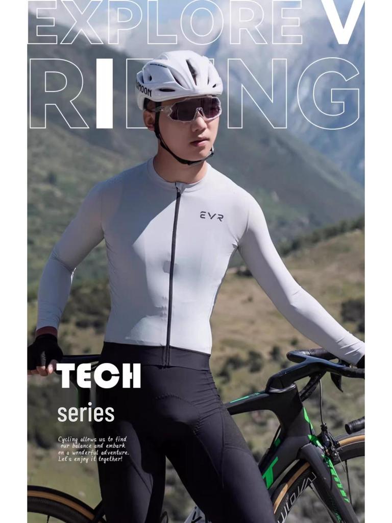 EVR Tech Men's Long Sleeve Cycling Jersey - Moisture-Wicking, UV Protection, Spring/Summer Road Bike Top