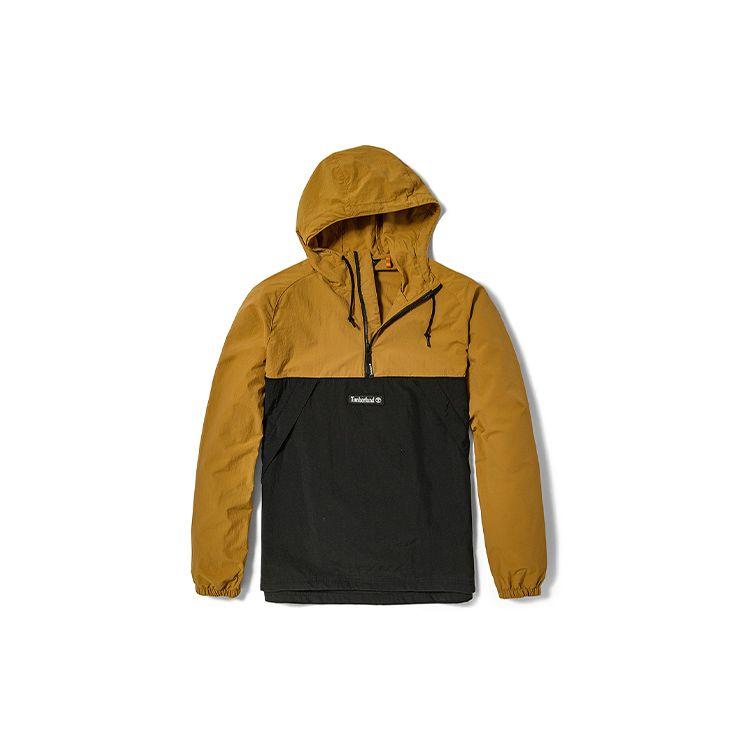Timberland Men s Color Block Half-Zip Hooded Anorak Jacket Wheat Black A2BUU-P57 XL