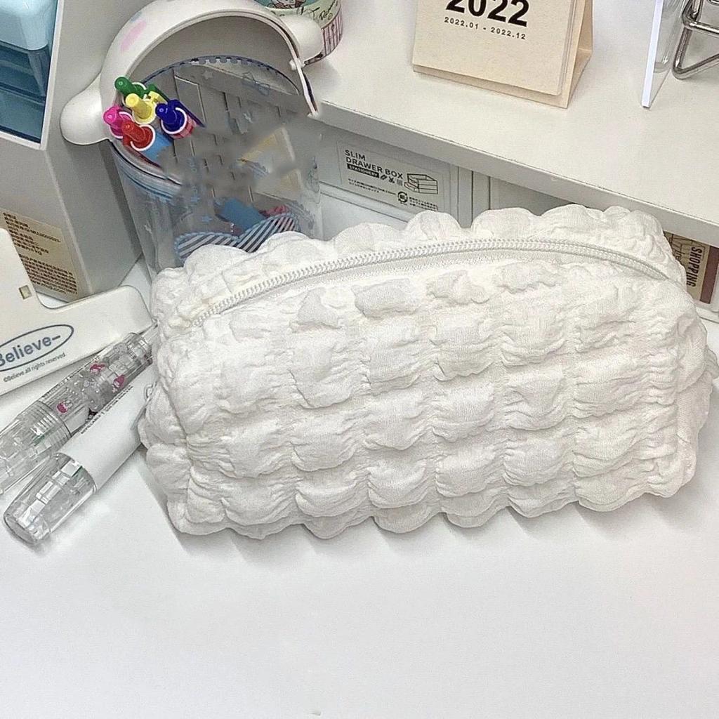 Soft Cute Cream Puff Pencil Bag Ins Style Large Capacity Creative Pencil Case Student Stationery Bag Fashion Storage Boxes