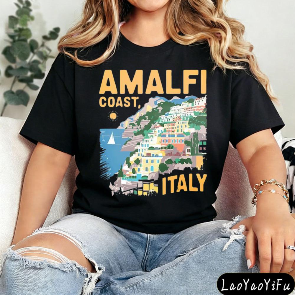 Amalfiküste T-Shirt Italien Küstenabenteuer T-Shirt Italienischer Badeort Kleidung Unisex Alltag Mode Lässig Baumwolle T-Shirts