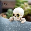Funny Skull Garden Statues Skeleton Flower Pot Hugger, Resin Planter Statue with Eyes, Mini Creative Yard Art Flowerpot Ornament for Halloween