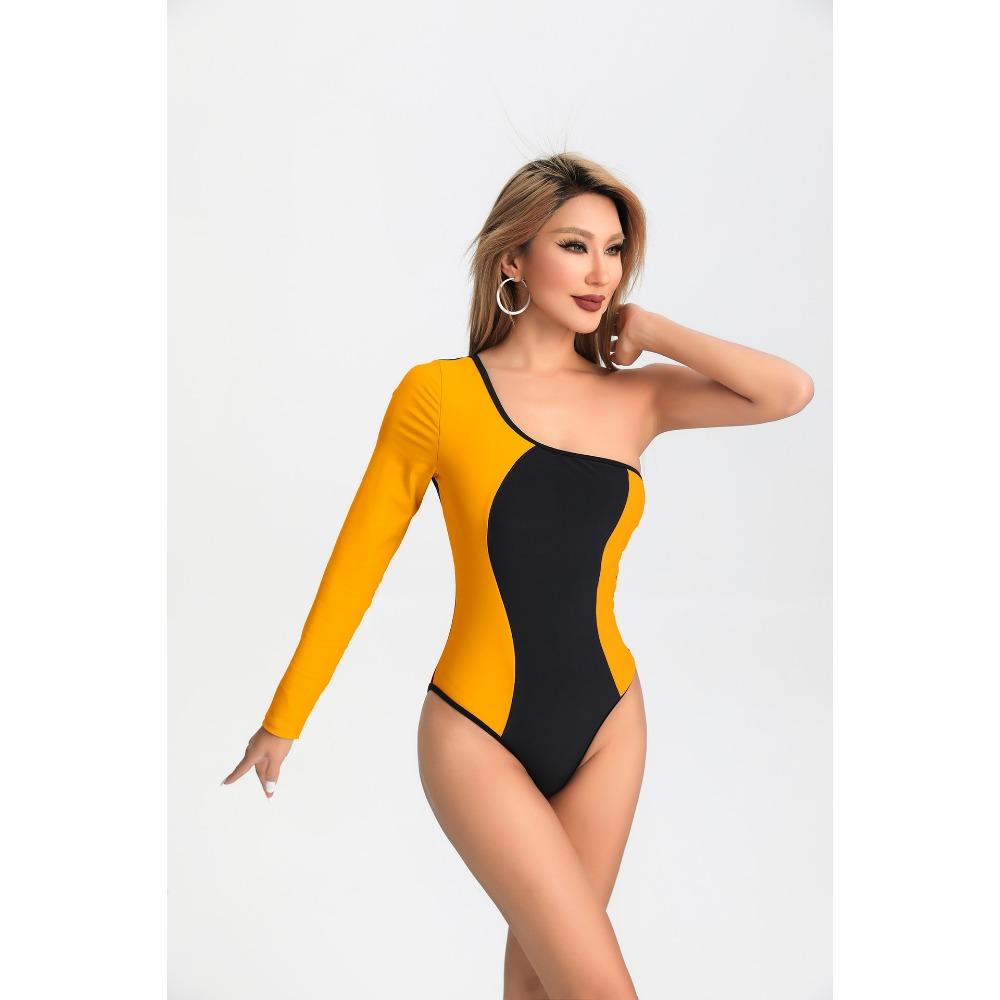 

Европейский и американский слитный купальник с длинными рукавами, сексуальный, облегающий, нейлоновый женский купальник XL оранжевый