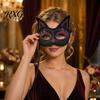 Eye Catching Prom Mask Cat Half Face Mask, Halloween Glitter Venetian Masquerade Flexible Rhinestone Ear for Party Costume Cosplay Lightweight