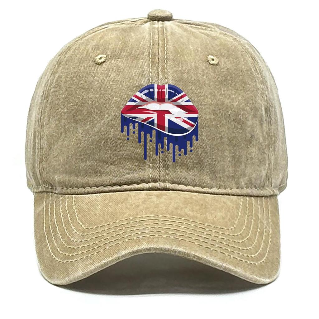 UK Flag Lippenabdruck Snapback Sonnenhut, Patriotische Papa-Kappe Lässig Unisex Sonnenschutz Gemütlich Verstellbare Baseballkappe