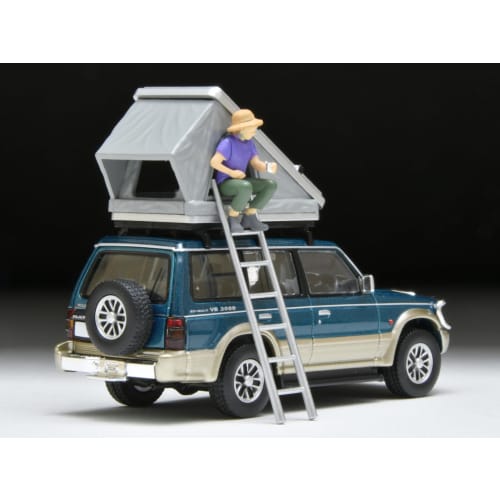 TOMYTEC Tomica Limited Vintage Neo 1/64 Scale LV-N206c Mitsubishi Pajero Mid-Roof Wide VR with Optional Parts, Green/Beige, 1991 Model, Includes Tent