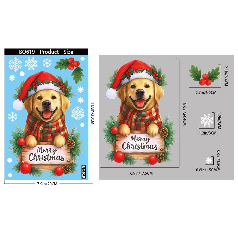 Christmas Decorations Gift Box Static Stickers Shopping Mall Window Decoration Christmas Wreath Puppy Glass Stickers