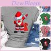 Camiseta Estampada de Papai Noel Dabbing para Mulheres Manga Curta de Natal Macia e Confortável