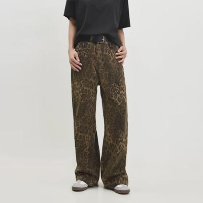 2023 Neue amerikanische Retro-Jeans mit Leopardenmuster und geradem Bein für Männer und Frauen - trendige Freizeithosen für Herbst/Winter