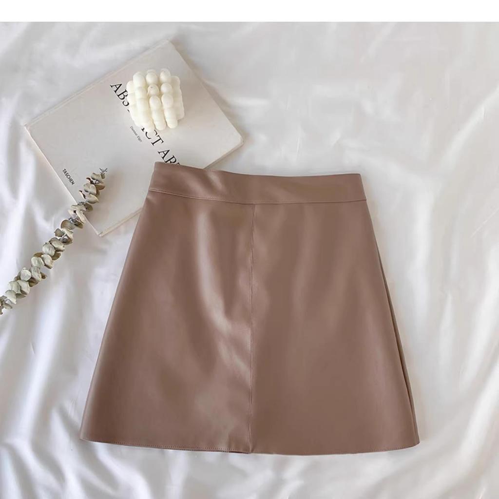 2023 Autumn/Winter A-Line High Waist PU Leather Skirt for Petite Women