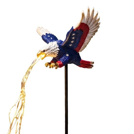Bald Eagle Statues for Patios Solar Garden Stake Light, Patriotic Outdoor Resin Durable Wildlife Lawn Weather?Resistant Landscape Light Yard