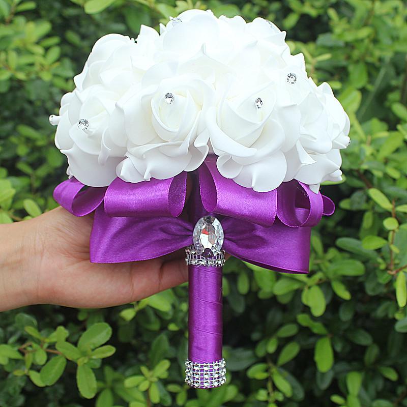 Six Colors European Wedding Handheld Bouquet Silk Flower Artificial Flower Bouquet Bow Forest Outdoor Wedding Flower Bouquet