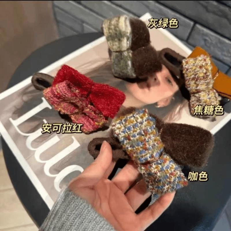 Autumn Winter Chic Bow Fluffy Hair Claw Elegant Women Back Head Shark Clip Fashion Hair Accessories
